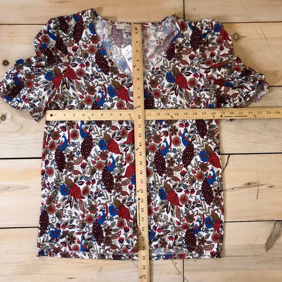 Loft NWT Women's Red Floral V-Neck Ruched Sleeve Blouse Size L - Picture 10 of 10